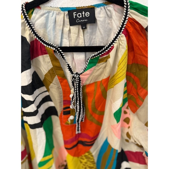 Fate Curve Boutique Peasant Boho Colorful Tunic Top Size 2X - Picture 2 of 11